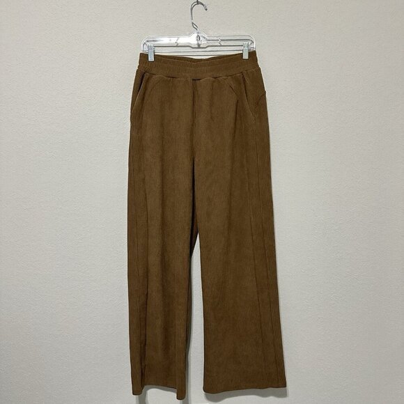 Halara High Waisted Side Pocket Straight Leg Ribbed Pants Brown Size Medium - Picture 1 of 7
